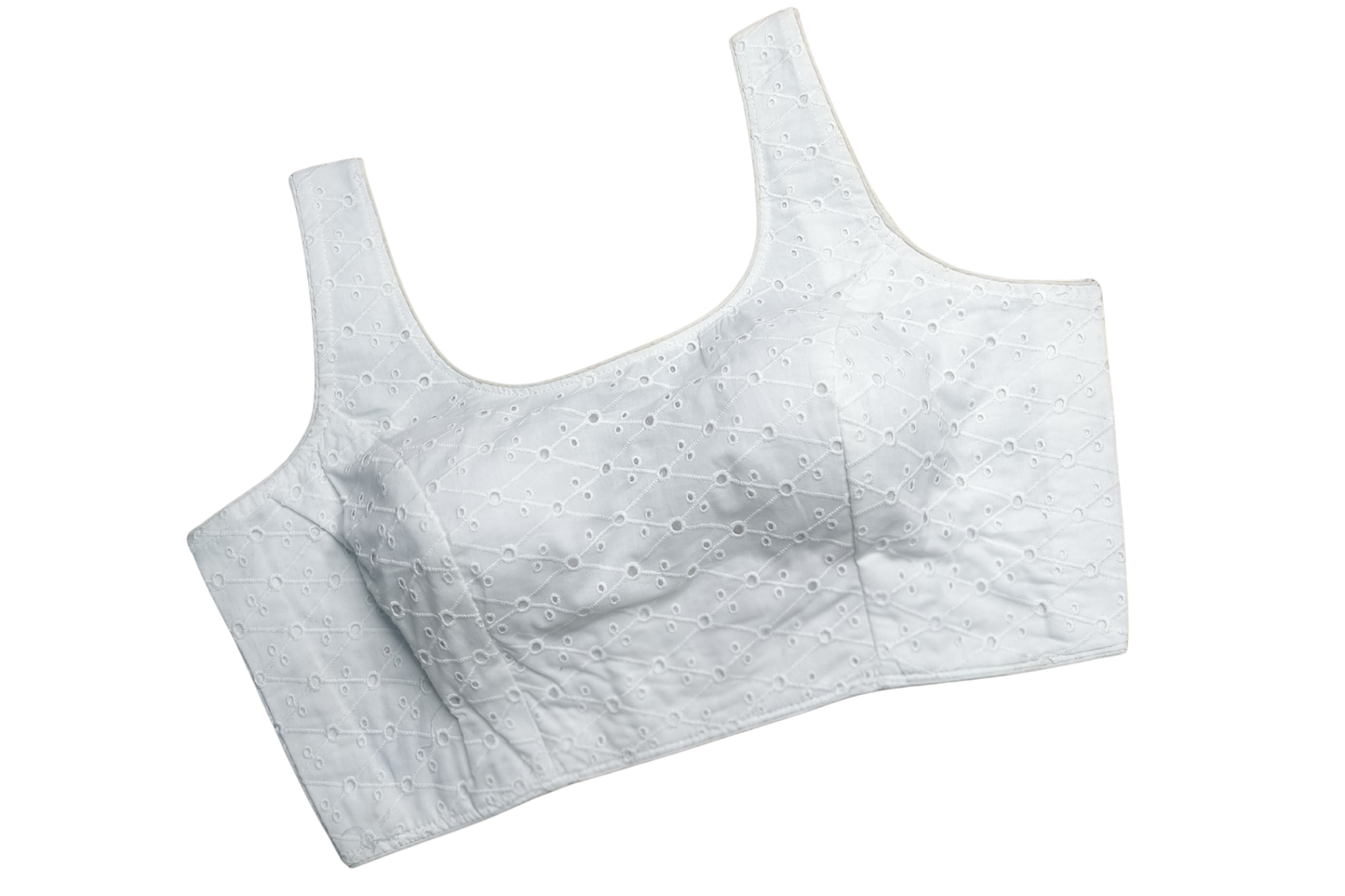 Elegant White Chikankari Cotton Sleeveless Readymade Blouse