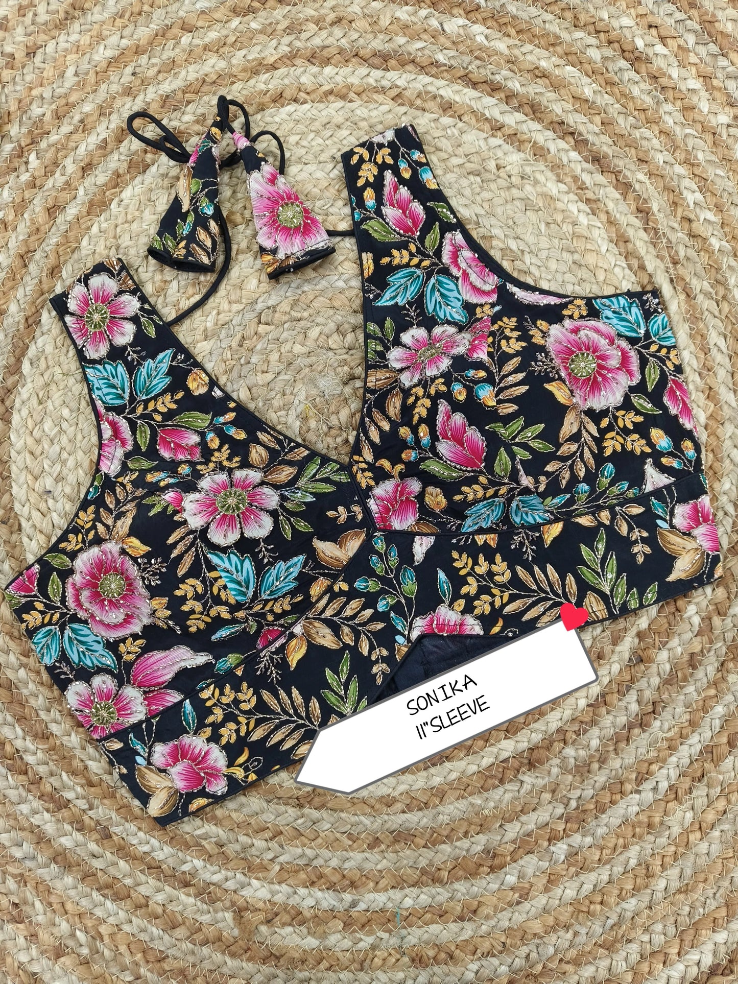 Floral Embroidered Designer Readymade Blouse with Tie-Back