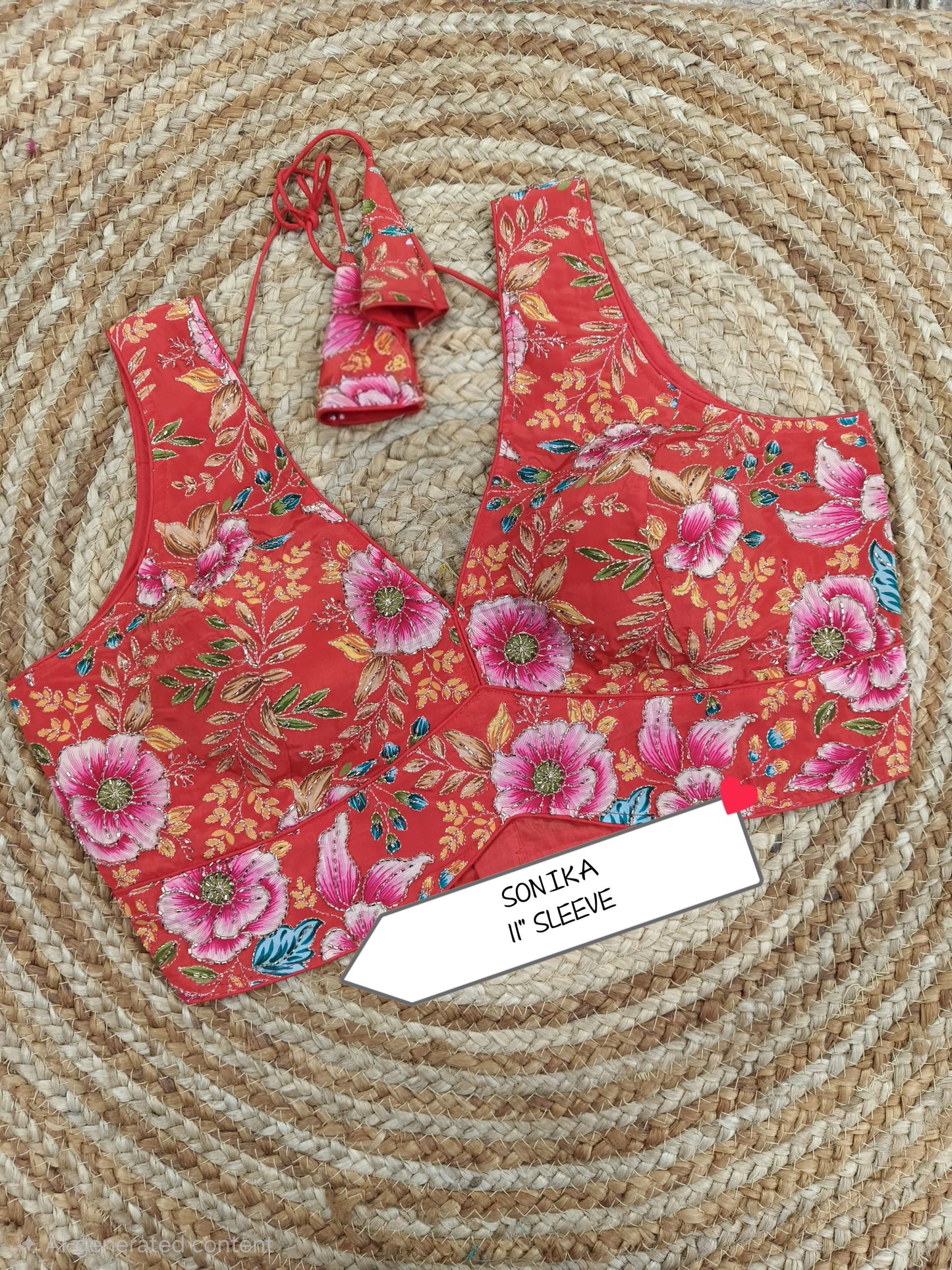 Floral Embroidered Designer Readymade Blouse with Tie-Back
