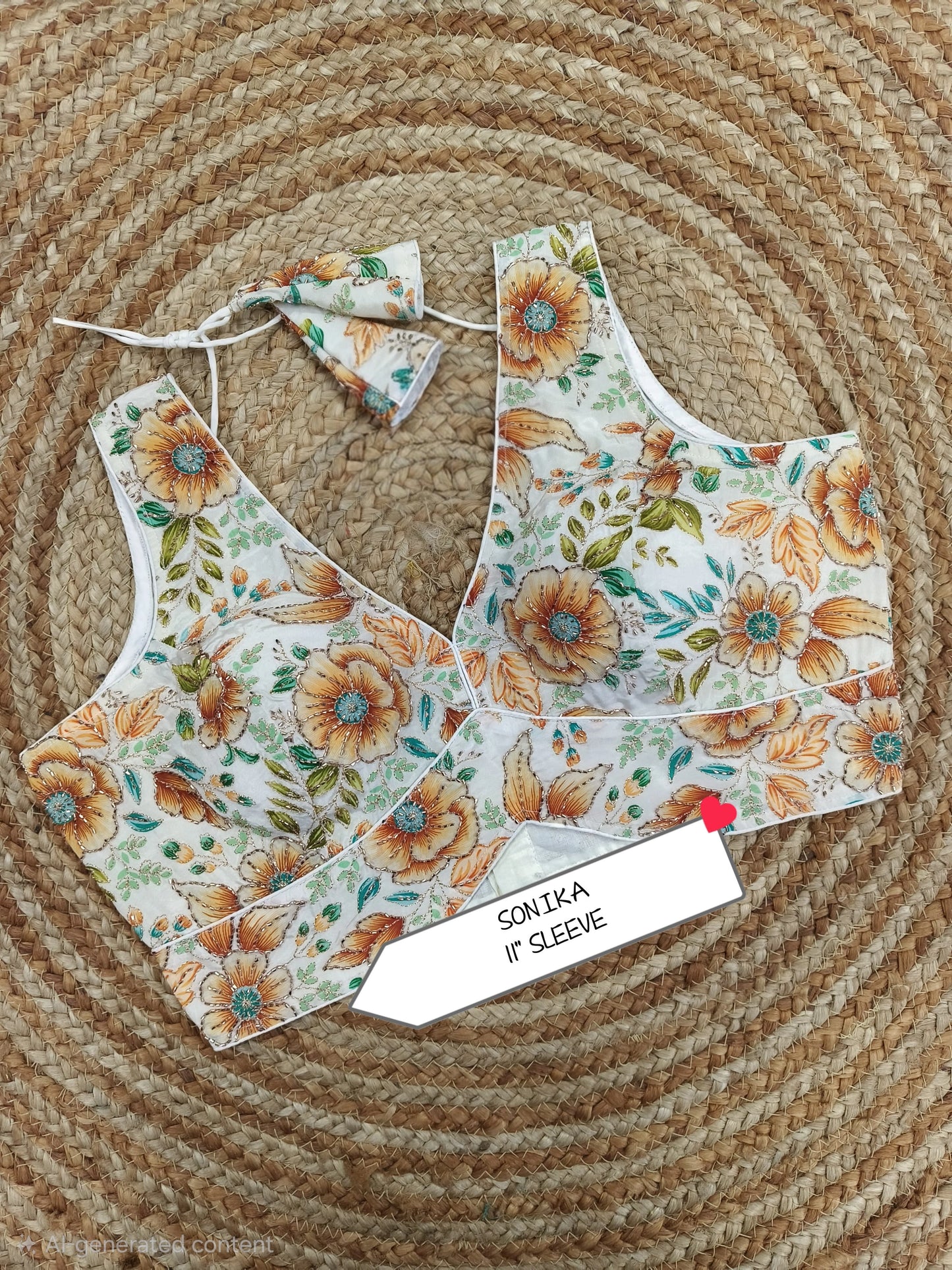 Floral Embroidered Designer Readymade Blouse with Tie-Back
