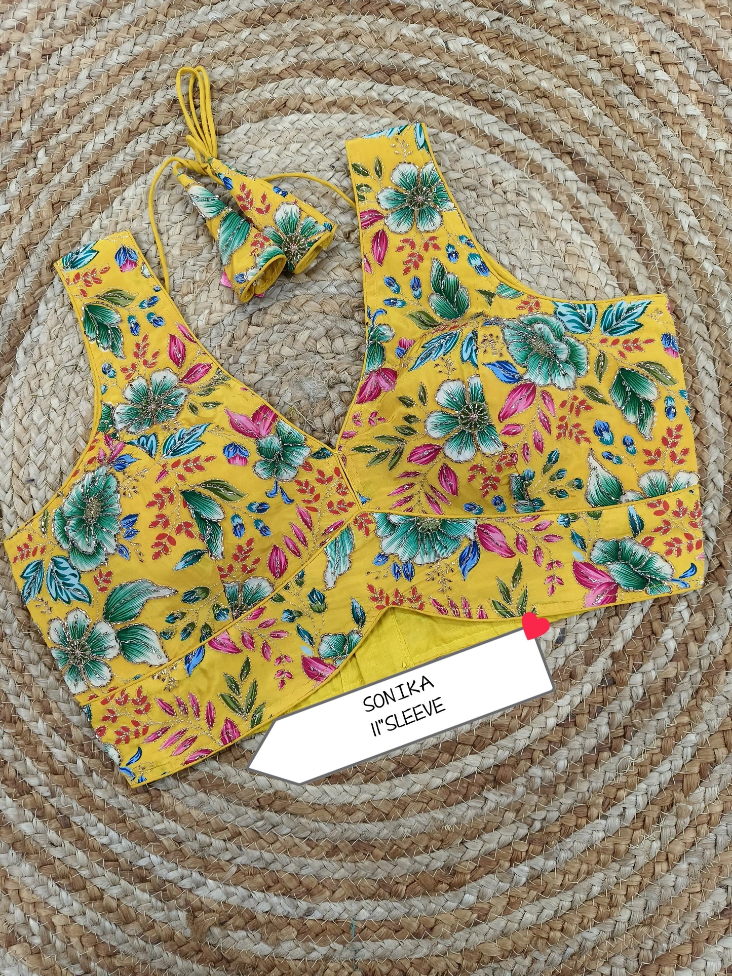 Floral Embroidered Designer Readymade Blouse with Tie-Back