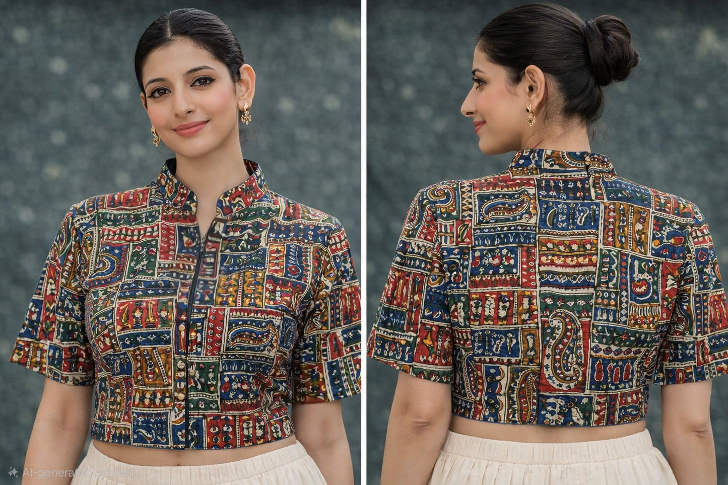 Printed Pure cotton Collar Neck 3/4 sleeves
