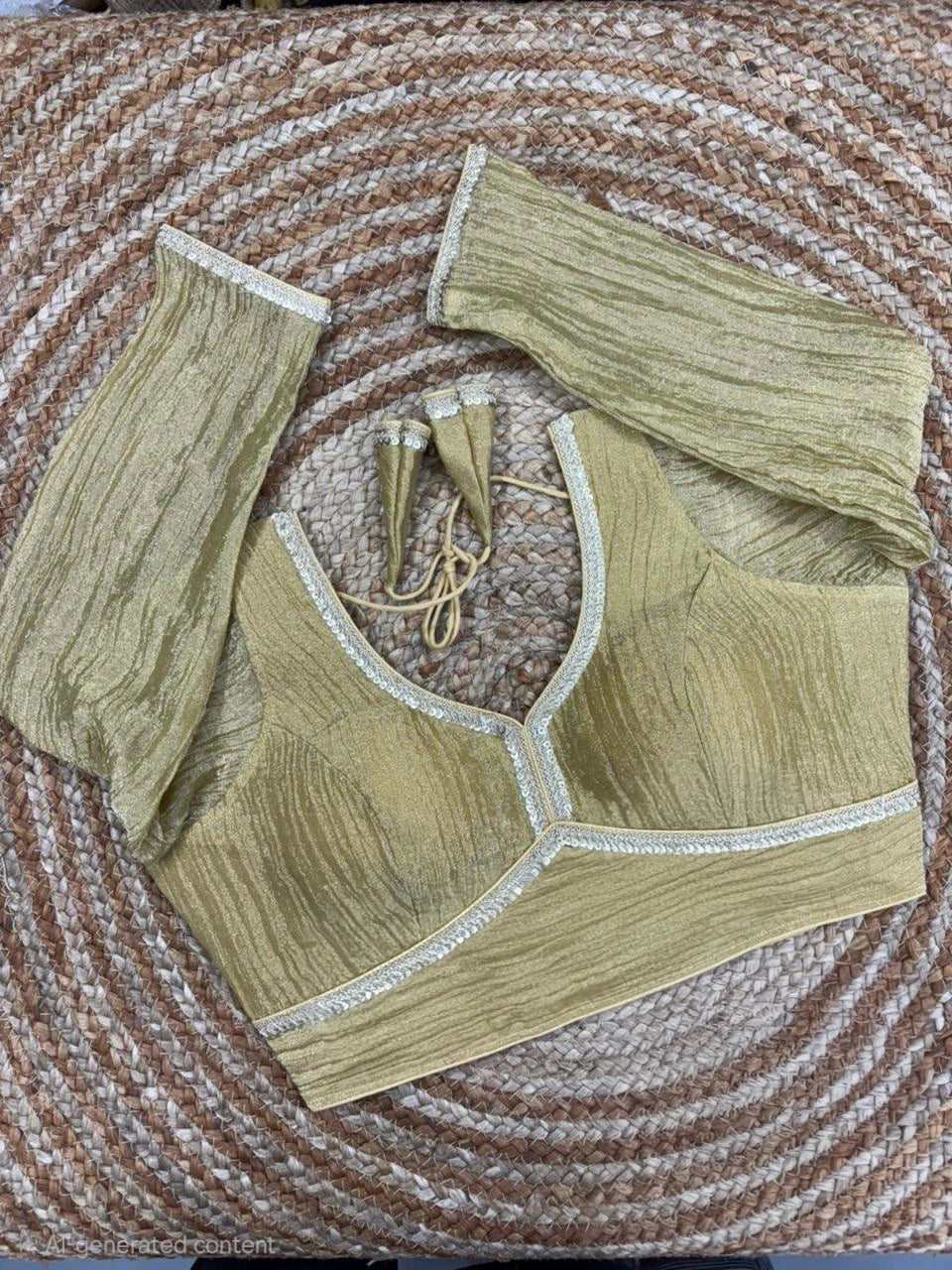 Full Sleeves Readymade Blouse with Golden Lace Work