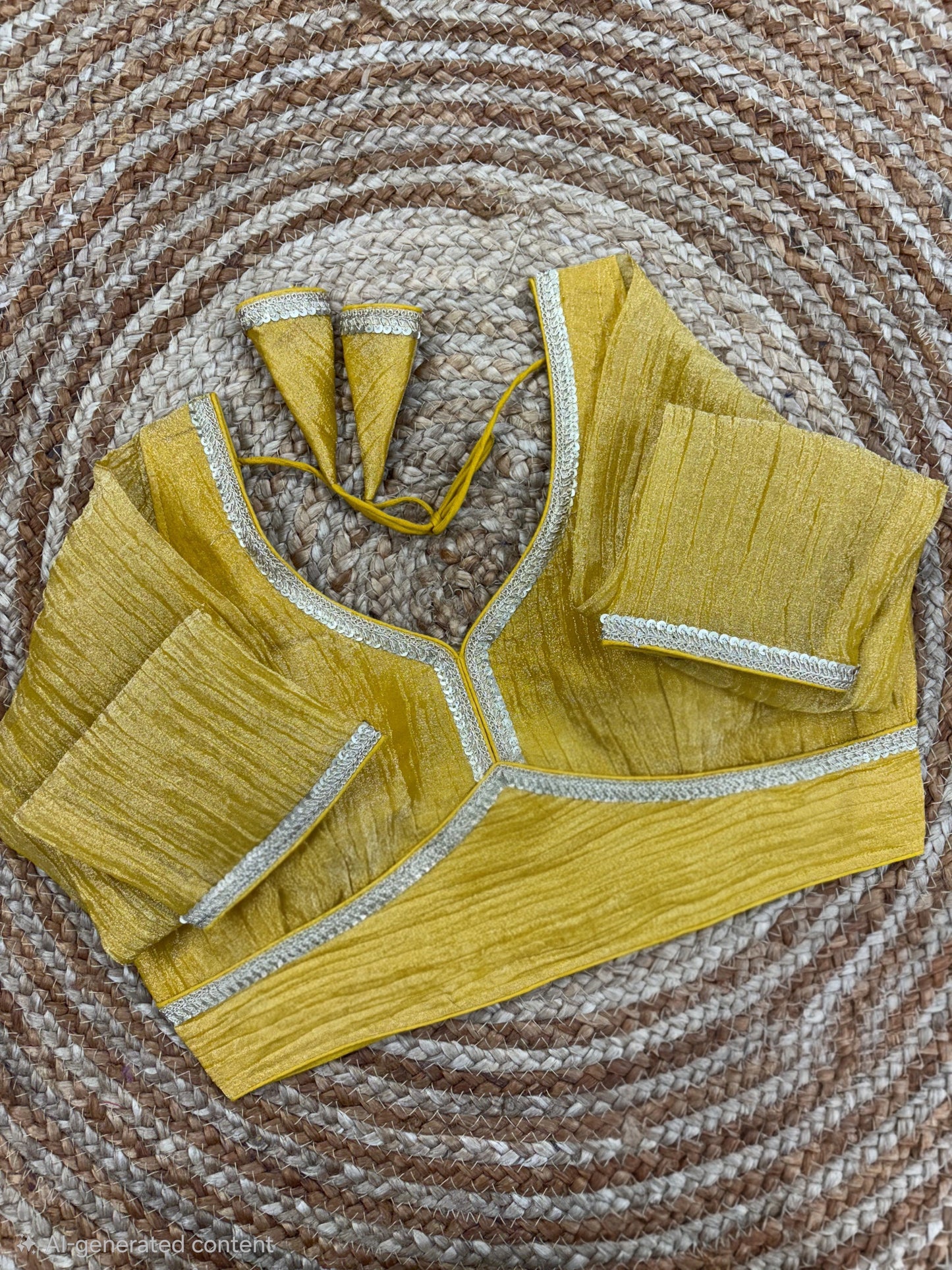Full Sleeves Readymade Blouse with Golden Lace Work