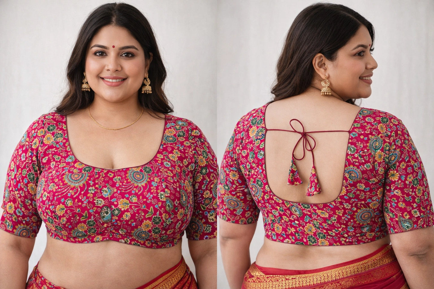 Plus Size Readymade Blouse with Sleeves and heavy work