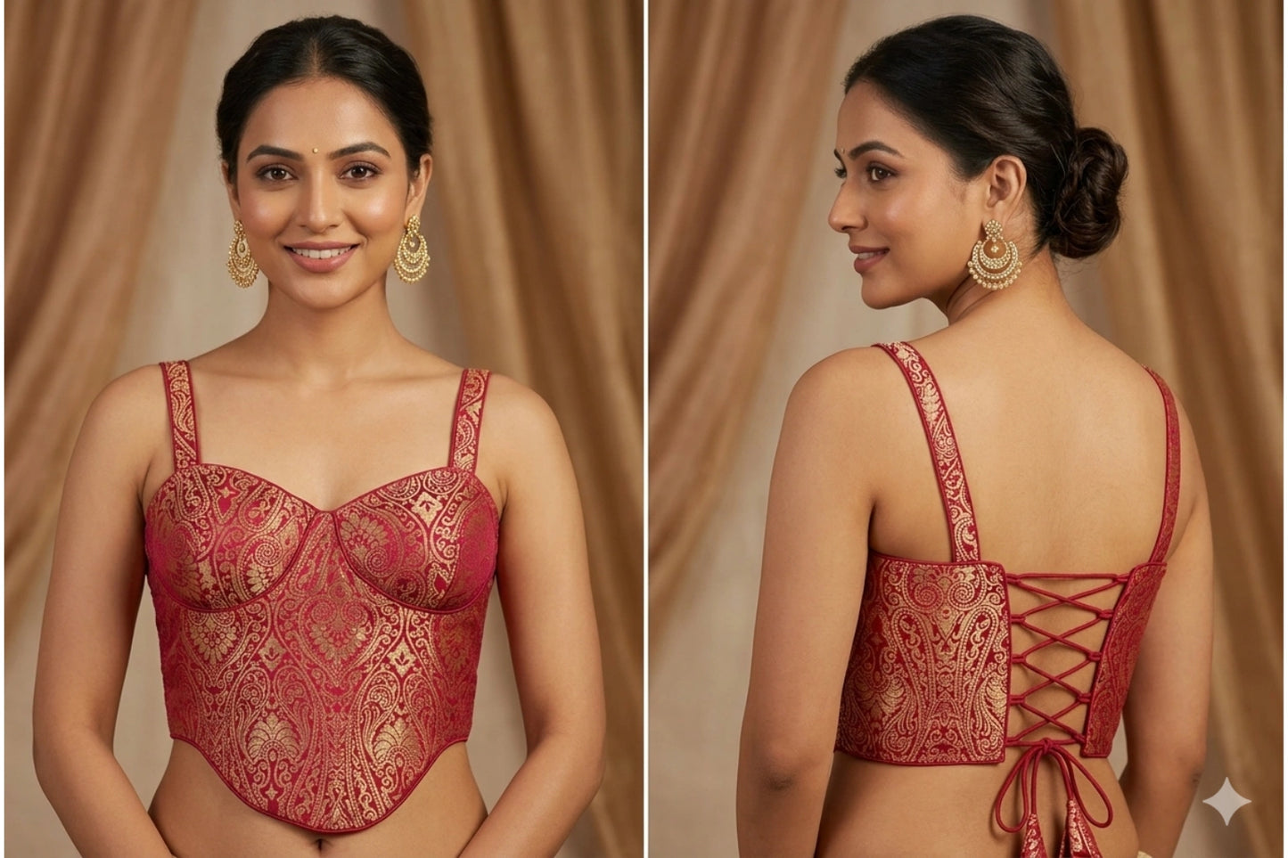 Elegant Brocade Sweetheart Neck Corset Blouse