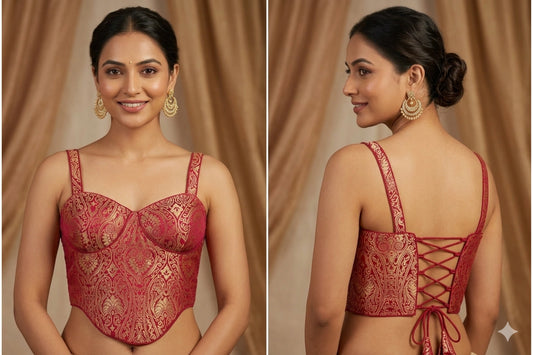 Elegant Brocade Sweetheart Neck Corset Blouse