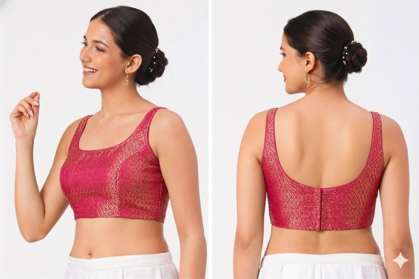 Rani Pink Classic Zari Woven Bollywood Style Sleeveless Blouse