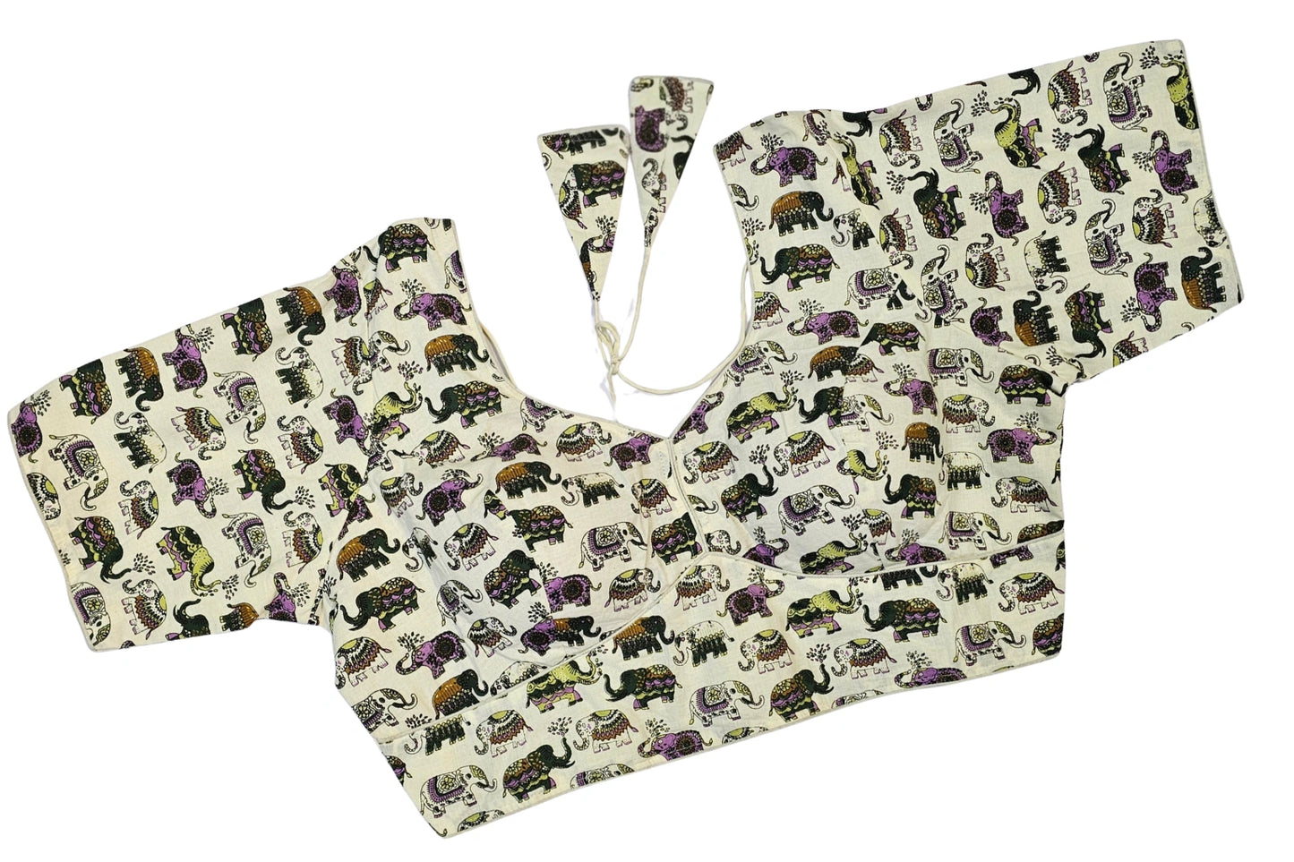 Cream Warli Print Pure Cotton Blouse with Plus Size Fit & Tie-Up Back