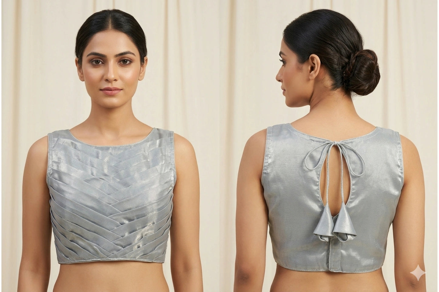Designer Readymade Blouse with Structured Pleats and Keyhole Back